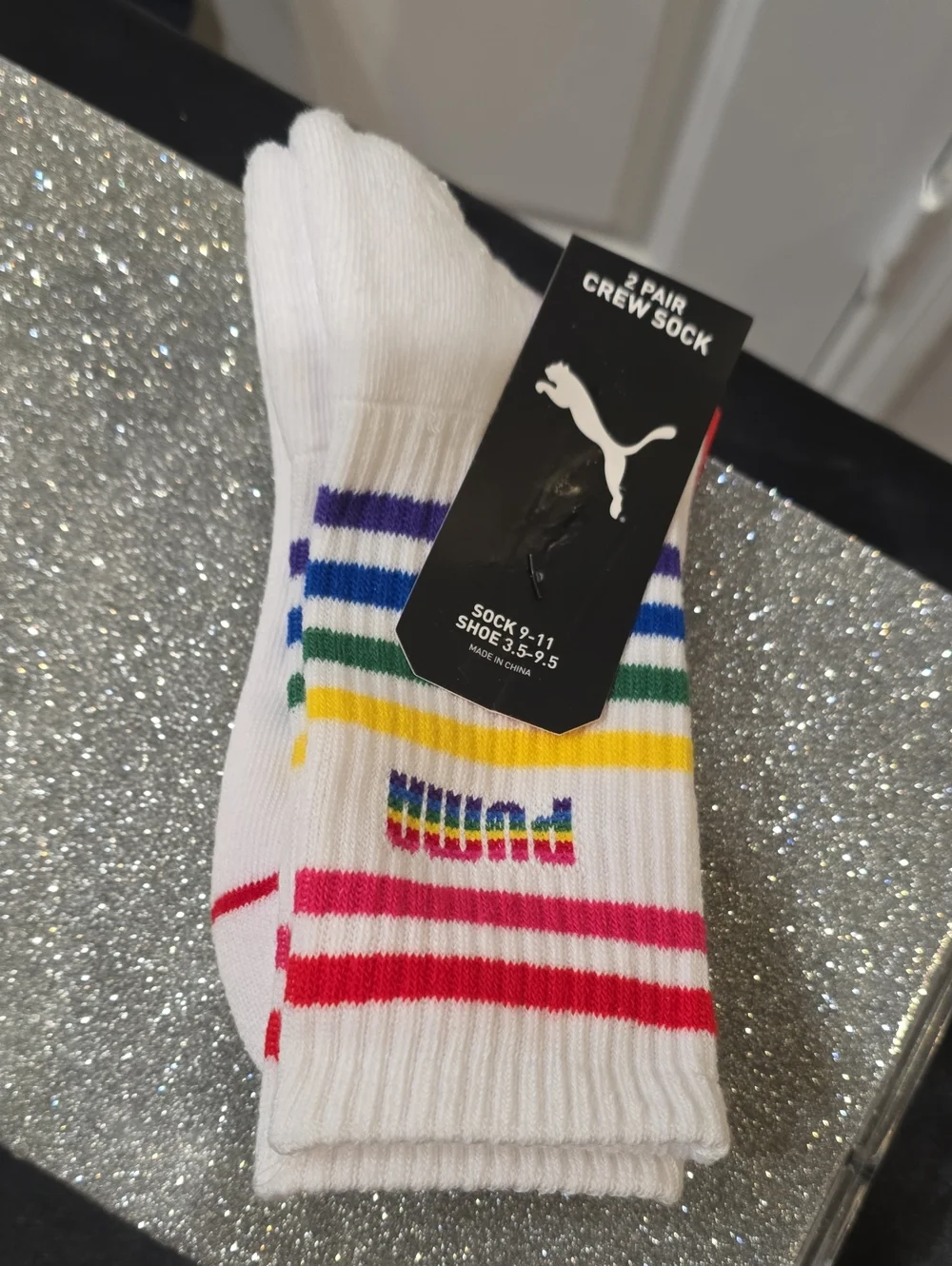 Puma 2-PK Pride Striped Crew Socks